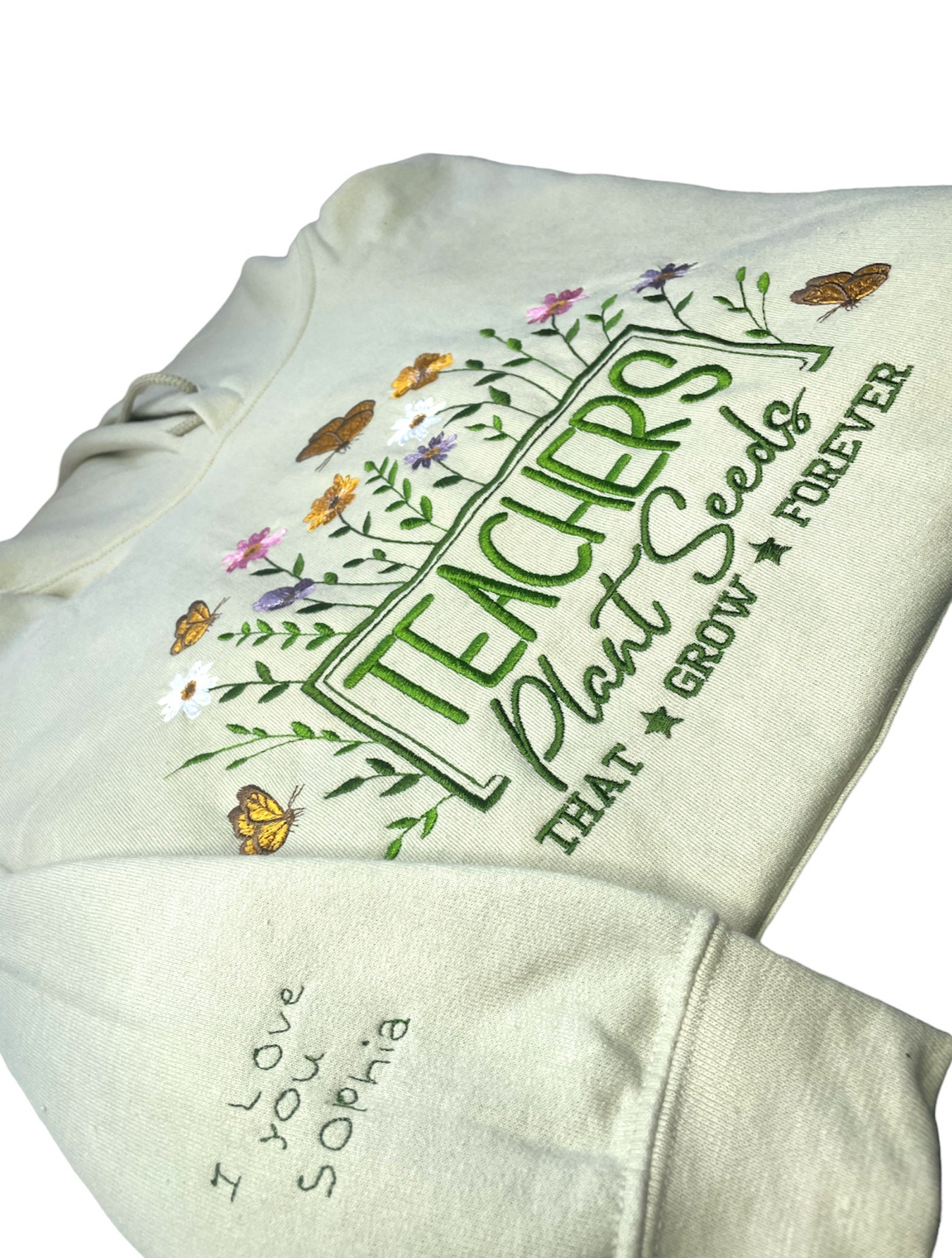 Personalized Teacher Sweatshirt with Heartfelt Sleeve Message - Featuring Your Child's Handwriting
