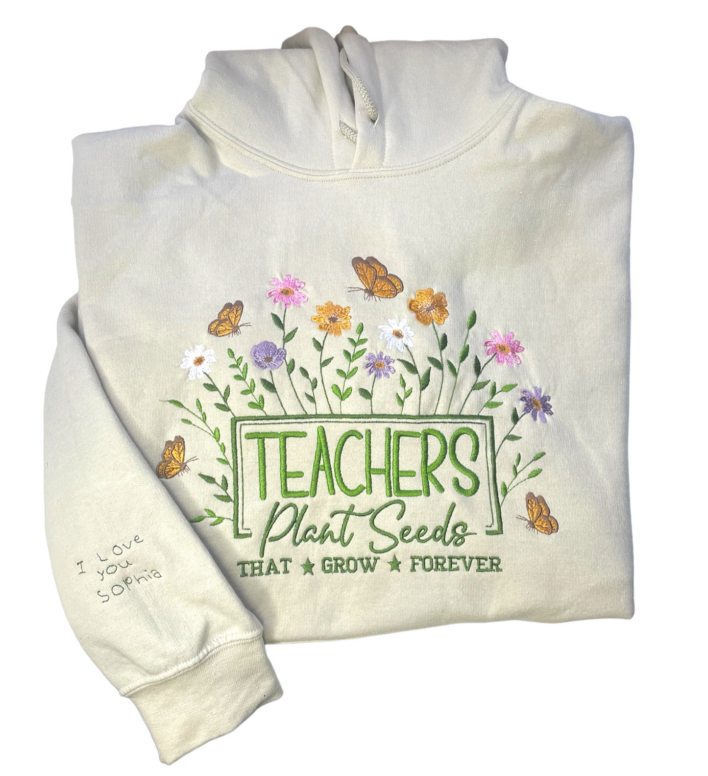 Personalized Teacher Sweatshirt with Heartfelt Sleeve Message - Featuring Your Child's Handwriting