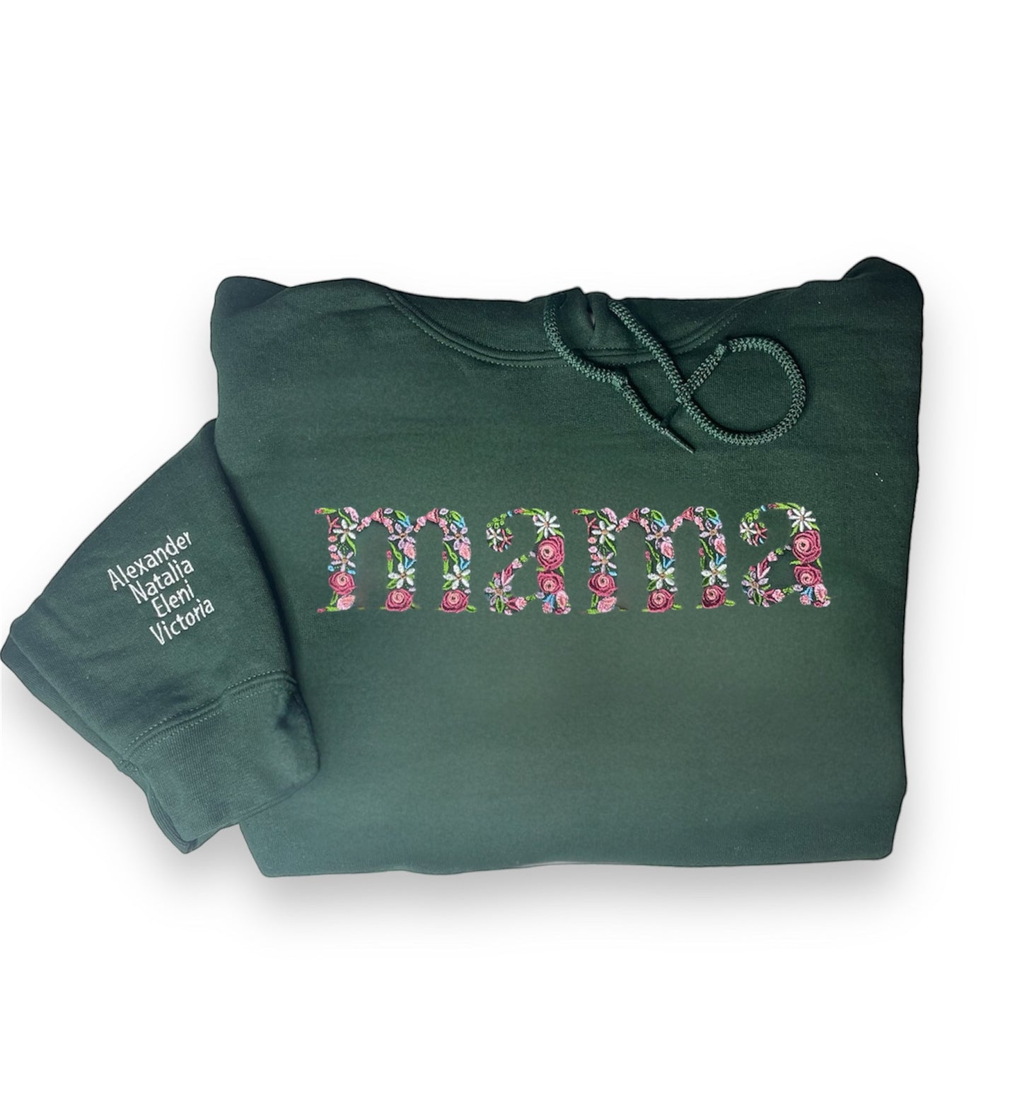 Custom Blessed "Mama" Floral Embroidered Sweatshirt with Personalized Kids' Line Art