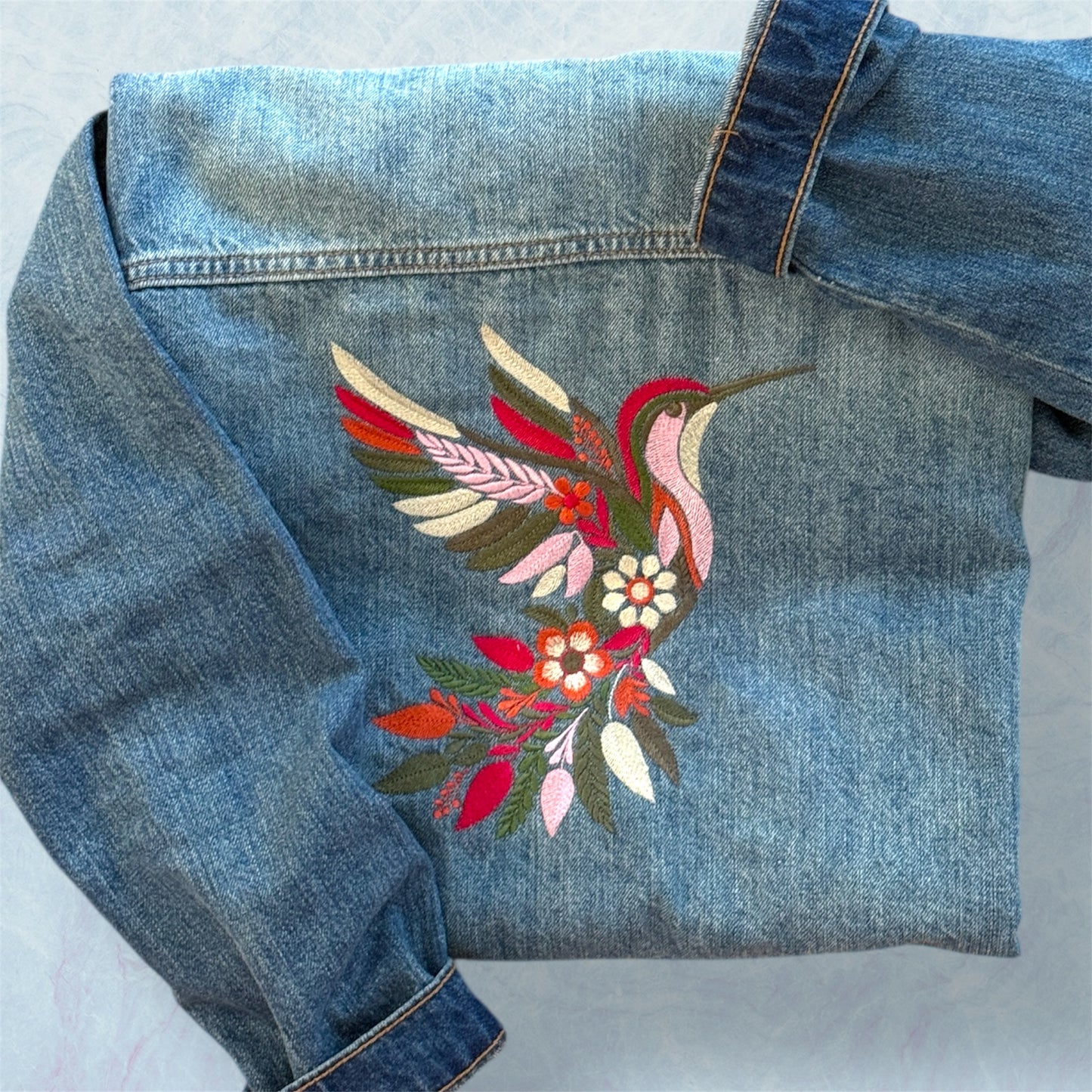 Women's Embroidered Denim Jacket - Floral and Butterfly Jean Jacket, Vintage Boho Style for Casual and Festival Wear