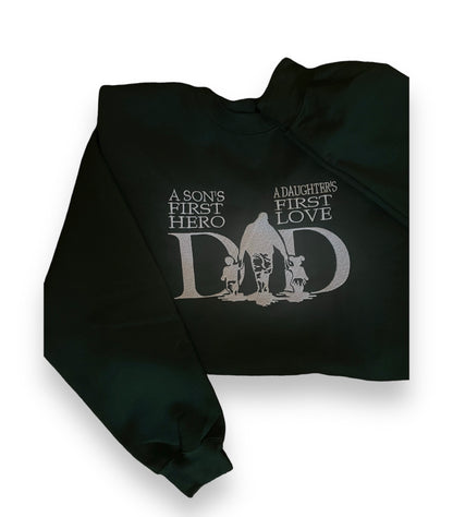 Son’s First Hero, Daughter’s First Love” Embroidered Sweatshirt – Celebrate the Special Bond of Fatherhood